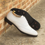 DapperFam Aeron Golf in White Men's Italian Leather Full Brogue in #color_