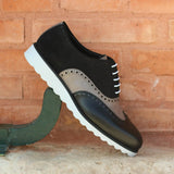 DapperFam Aeron in Black / Grey Men's Italian Leather & Lux Suede Full Brogue in Black / Grey #color_ Black / Grey