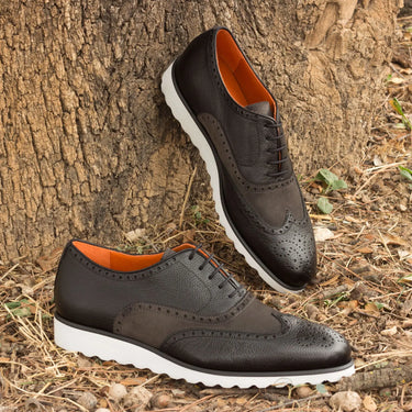 DapperFam Aeron in Black / Grey Men's Lux Suede & Italian Full Grain Leather Full Brogue in #color_