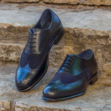 DapperFam Aeron in Black / Navy Men's Italian Leather & Lux Suede Full Brogue in Black / Navy #color_ Black / Navy