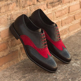 DapperFam Aeron in Black / Red Men's Italian Leather & Italian Suede Full Brogue in #color_