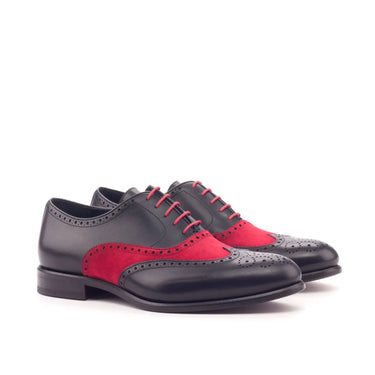 DapperFam Aeron in Black / Red Men's Italian Leather & Italian Suede Full Brogue in Black / Red #color_ Black / Red