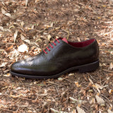 DapperFam Aeron in Black / Red Men's Italian Pebble Grain Leather Full Brogue in Black / Red #color_ Black / Red