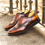 DapperFam Aeron in Brown / Fire / Tobacco Men's Hand-Painted Patina Full Brogue in #color_