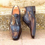 DapperFam Aeron in Brown / Grey / Denim Men's Hand-Painted Patina Full Brogue in #color_