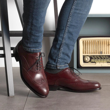 DapperFam Aeron in Burgundy Men's Italian Leather Full Brogue in #color_