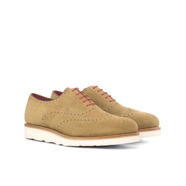 DapperFam Aeron in Camel Men's Lux Suede Full Brogue in Camel #color_ Camel