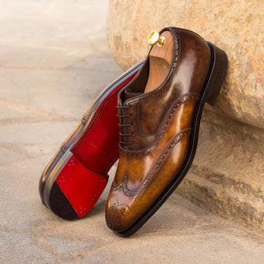 DapperFam Aeron in Cognac / Brown Men's Hand-Painted Patina Full Brogue in #color_