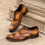 DapperFam Aeron in Cognac / Brown Men's Hand-Painted Patina Full Brogue in Cognac / Brown #color_ Cognac / Brown