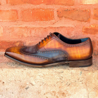 DapperFam Aeron in Cognac / Denim Men's Hand-Painted Patina Full Brogue in #color_