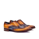 DapperFam Aeron in Cognac / Denim Men's Hand-Painted Patina Full Brogue in Cognac / Denim #color_ Cognac / Denim