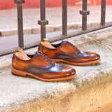 DapperFam Aeron in Cognac / Grey Men's Hand-Painted Patina Full Brogue in #color_