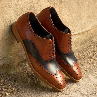 DapperFam Aeron in Cognac / Navy Men's Italian Leather Full Brogue in #color_