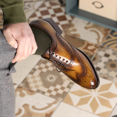 DapperFam Aeron in Cognac Men's Hand-Painted Patina Full Brogue in #color_