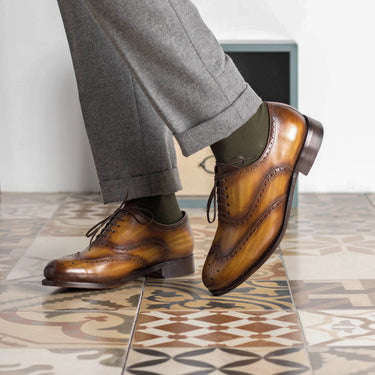 DapperFam Aeron in Cognac Men's Hand-Painted Patina Full Brogue in #color_