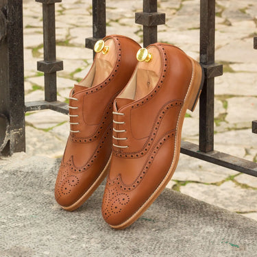 DapperFam Aeron in Cognac Men's Italian Leather Full Brogue in #color_