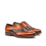 DapperFam Aeron in Dark Brown / Cognac Men's Italian Leather & Hand-Painted Patina Full Brogue in Dark Brown / Cognac #color_ Dark Brown / Cognac