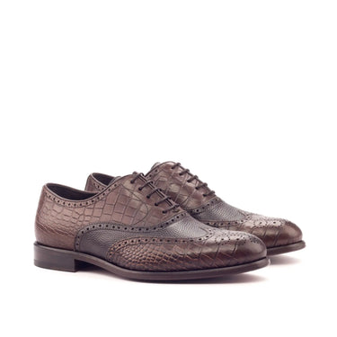 DapperFam Aeron in Dark Brown Men's Italian Embossed & Pebble Grain Leather Full Brogue in Dark Brown #color_ Dark Brown