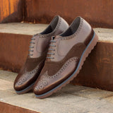 DapperFam Aeron in Dark Brown Men's Lux Suede & Italian Leather Full Brogue in #color_