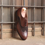 DapperFam Aeron in Dark Brown Men's Lux Suede & Italian Leather Full Brogue in Dark Brown #color_ Dark Brown