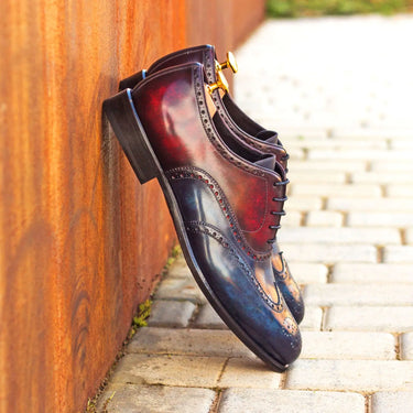 DapperFam Aeron in Denim / Burgundy Men's Hand-Painted Patina Full Brogue in #color_