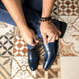 DapperFam Aeron in Denim Men's Hand-Painted Patina Full Brogue in #color_