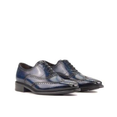 DapperFam Aeron in Denim Men's Hand-Painted Patina Full Brogue in Denim #color_ Denim