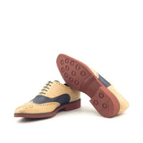 DapperFam Aeron in Fawn / Navy Men's Italian Pebble Grain Leather Full Brogue in #color_