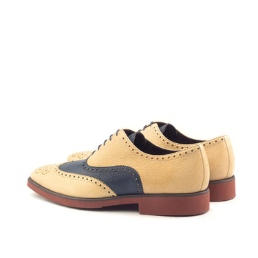 DapperFam Aeron in Fawn / Navy Men's Italian Pebble Grain Leather Full Brogue in #color_