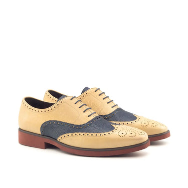 DapperFam Aeron in Fawn / Navy Men's Italian Pebble Grain Leather Full Brogue in Fawn / Navy #color_ Fawn / Navy