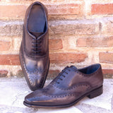 DapperFam Aeron in Grey Men's Hand-Painted Patina Full Brogue in Grey #color_ Grey