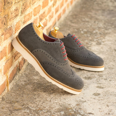 DapperFam Aeron in Grey Men's Lux Suede Full Brogue in #color_