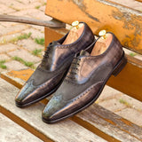 DapperFam Aeron in Grey Men's Lux Suede & Hand-Painted Patina Full Brogue in #color_