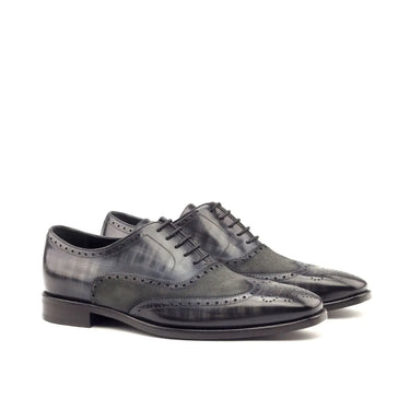 DapperFam Aeron in Grey Men's Lux Suede & Hand-Painted Patina Full Brogue in Grey #color_ Grey