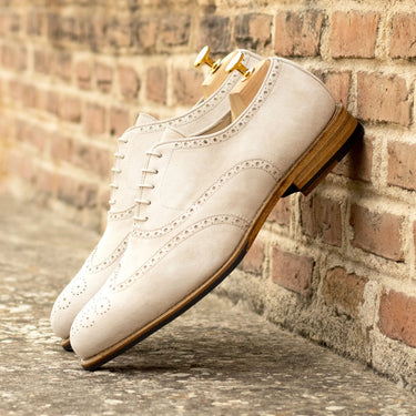 DapperFam Aeron in Ivory Men's Italian Suede Full Brogue in #color_