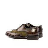 DapperFam Aeron in Khaki / Denim / Brown Men's Lux Suede & Hand-Painted Patina Full Brogue in #color_