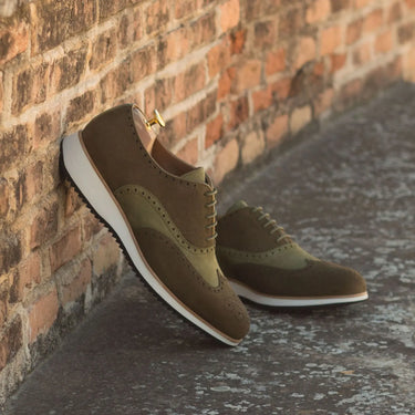 DapperFam Aeron in Khaki Men's Lux Suede & Italian Suede Full Brogue in #color_