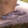 DapperFam Aeron in Light Grey / Ivory Men's Italian Suede Full Brogue in Light Grey / Ivory #color_ Light Grey / Ivory