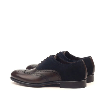 DapperFam Aeron in Navy / Dark Brown Men's Lux Suede & Italian Leather Full Brogue in #color_