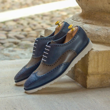 DapperFam Aeron in Navy / Grey Men's Italian Leather Full Brogue in #color_