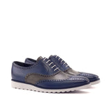 DapperFam Aeron in Navy / Grey Men's Italian Leather Full Brogue in Navy / Grey #color_ Navy / Grey