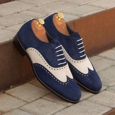 DapperFam Aeron in Navy / White Men's Italian Suede Full Brogue in #color_