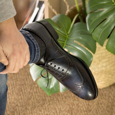 DapperFam Aeron in Navy Men's Italian Leather Full Brogue in #color_