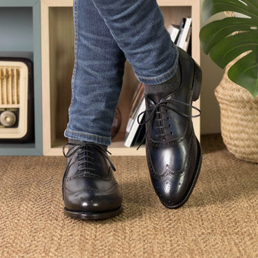 DapperFam Aeron in Navy Men's Italian Leather Full Brogue in #color_