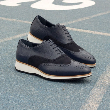 DapperFam Aeron in Navy Men's Lux Suede & Italian Pebble Grain Leather Full Brogue in #color_