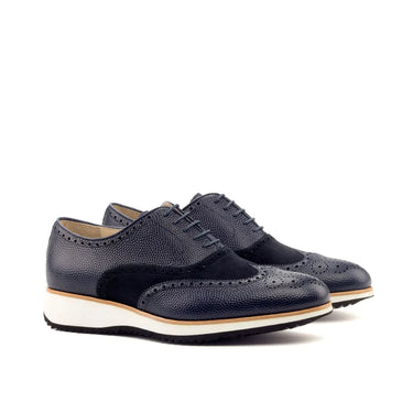 DapperFam Aeron in Navy Men's Lux Suede & Italian Pebble Grain Leather Full Brogue in Navy #color_ Navy