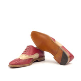 DapperFam Aeron in Red / Taupe Men's Italian Suede & Italian Pebble Grain Leather Full Brogue in #color_