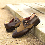 DapperFam Brenno Golf in Dark Brown / Camel Men's Italian Leather & Lux Suede Single Monk in #color_