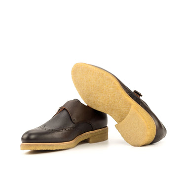 DapperFam Brenno in Black / Dark Brown Men's Italian Pebble Grain Leather Single Monk in #color_