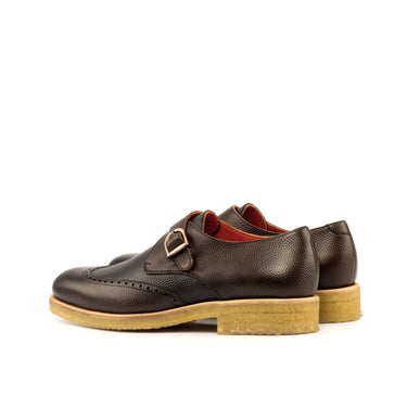 DapperFam Brenno in Black / Dark Brown Men's Italian Pebble Grain Leather Single Monk in #color_